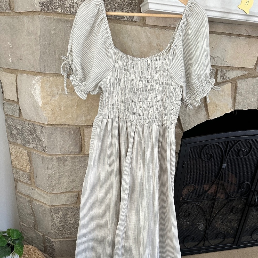 Dallas Dress in blue micro stripe